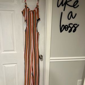 Zara rainbow striped knit cut out jumpsuit ltd edition